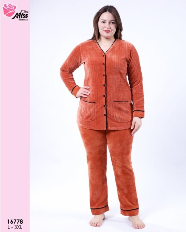 Rose Miss Pyjama velours côtelé boutonné – Réf 16778 – Rouille