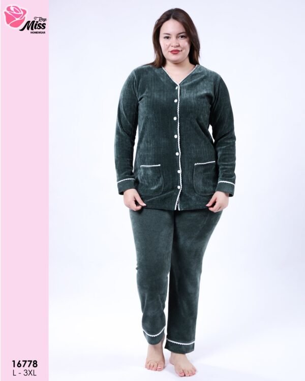 Rose Miss Pyjama velours côtelé boutonné – Réf 16778 – Vert foncé
