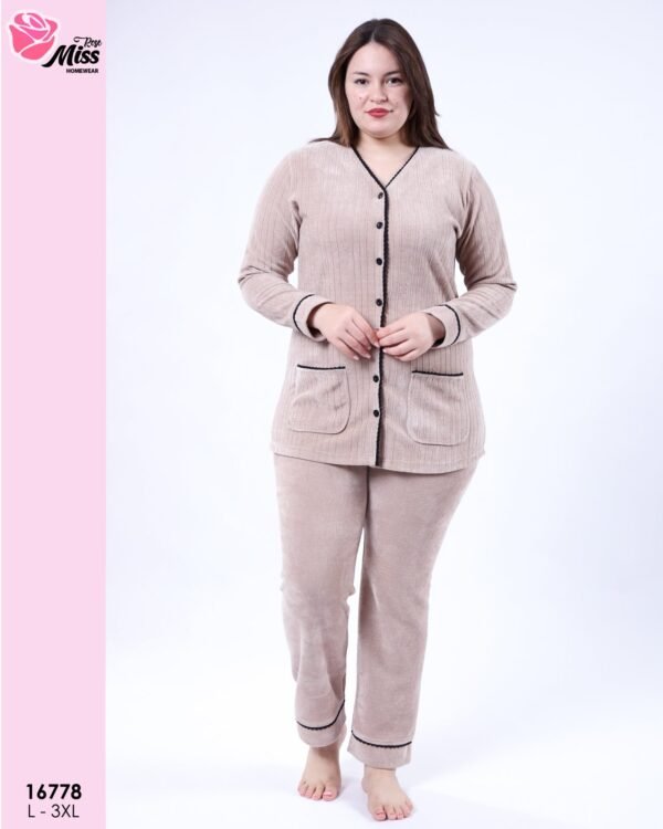 Rose Miss Pyjama velours côtelé boutonné – Réf 16778 – Beige
