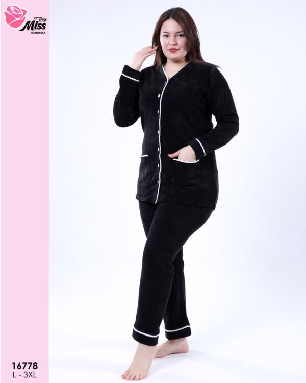 Rose Miss Pyjama velours côtelé boutonné – Réf 16778 – Noir