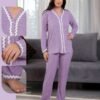 Rose Miss Pyjama boutonné côtelé – Réf 16791 – Lilas