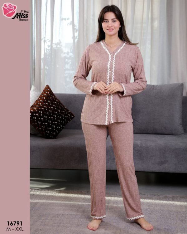 Rose Miss Pyjama boutonné côtelé – Réf 16791 – Vieux rose