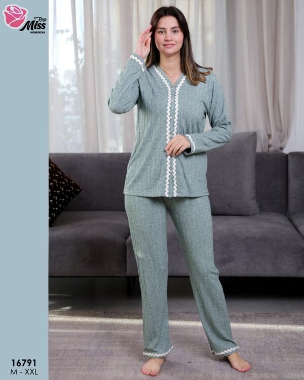 Rose Miss Pyjama boutonné côtelé – Réf 16791 – Vert d'eau