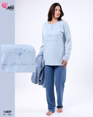 Rose Miss Ensemble pyjama et poncho à capuche 3 pièces – Réf 16809 – Bleu ciel