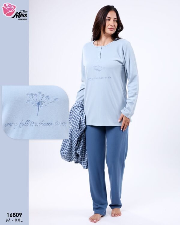 Rose Miss Ensemble pyjama et poncho à capuche 3 pièces – Réf 16809 – Bleu ciel