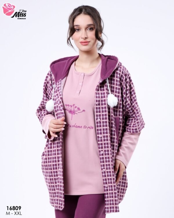 Rose Miss Ensemble pyjama et poncho à capuche 3 pièces – Réf 16809 – Bordeaux