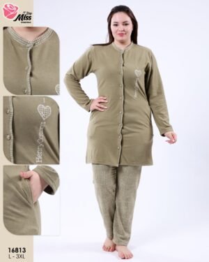 Rose Miss Pyjama tunique boutonnée – Réf 16813 – Vert kaki