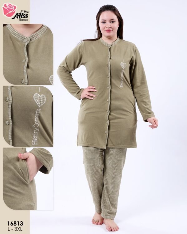 Rose Miss Pyjama tunique boutonnée – Réf 16813 – Vert kaki