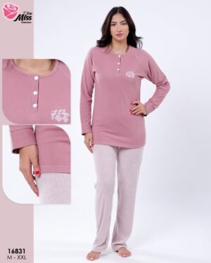 Rose Miss Ensemble pyjama et gilet jacquard capuche 3 pièces – Réf 16831 – Rose