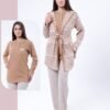 Rose Miss Ensemble pyjama et gilet jacquard capuche 3 pièces – Réf 16831 – Camel