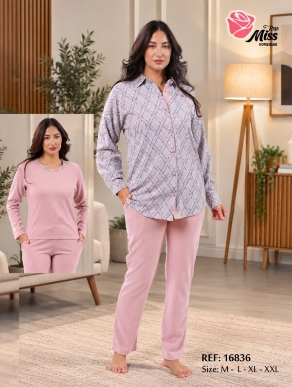 Rose Miss Pyjama chemise imprimée losanges – Réf 16836 – Rose