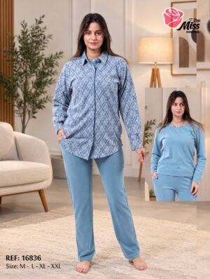 Rose Miss Pyjama chemise imprimée losanges – Réf 16836 – Bleu