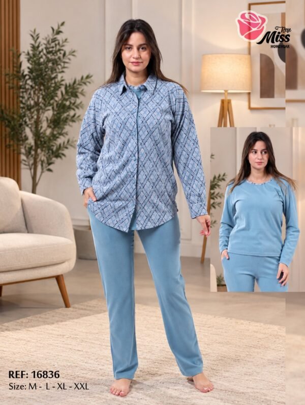 Rose Miss Pyjama chemise imprimée losanges – Réf 16836 – Bleu