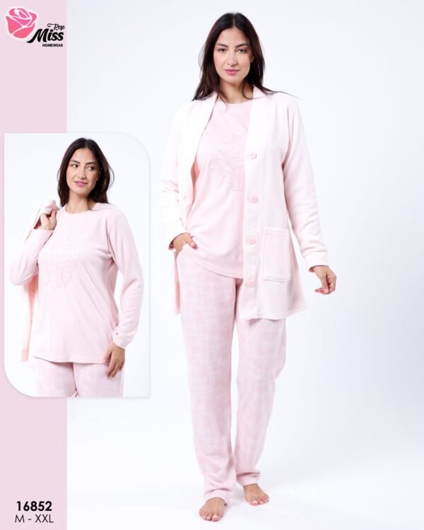 Rose Miss Ensemble pyjama polaire et gilet 3 pièces – Réf 16852 – Rose pâle