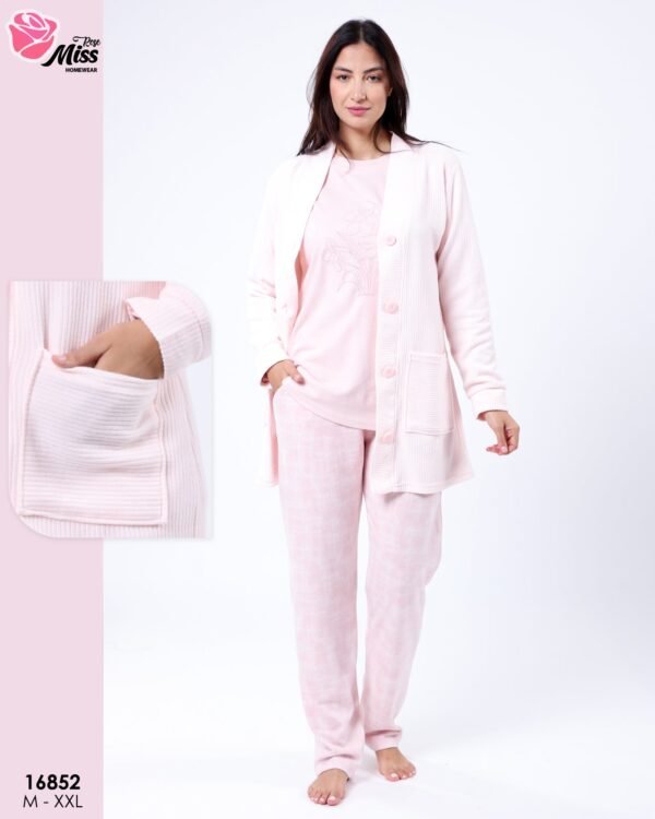 Rose Miss Ensemble pyjama polaire et gilet 3 pièces – Réf 16852 – Rose clair