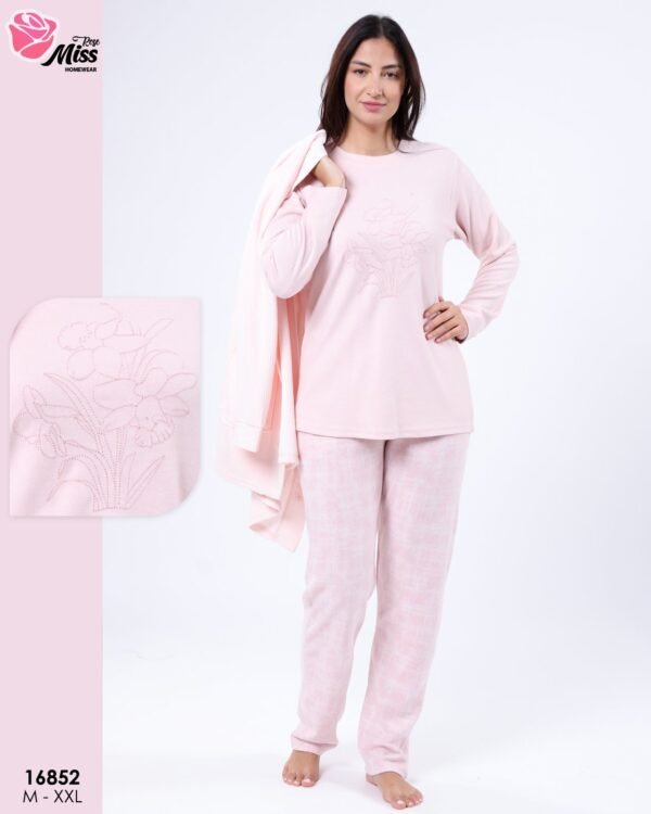 Rose Miss Ensemble pyjama polaire et gilet 3 pièces – Réf 16852 – Rose