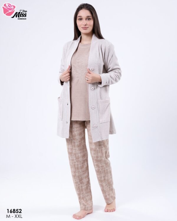 Rose Miss Ensemble pyjama polaire et gilet 3 pièces – Réf 16852 – Beige