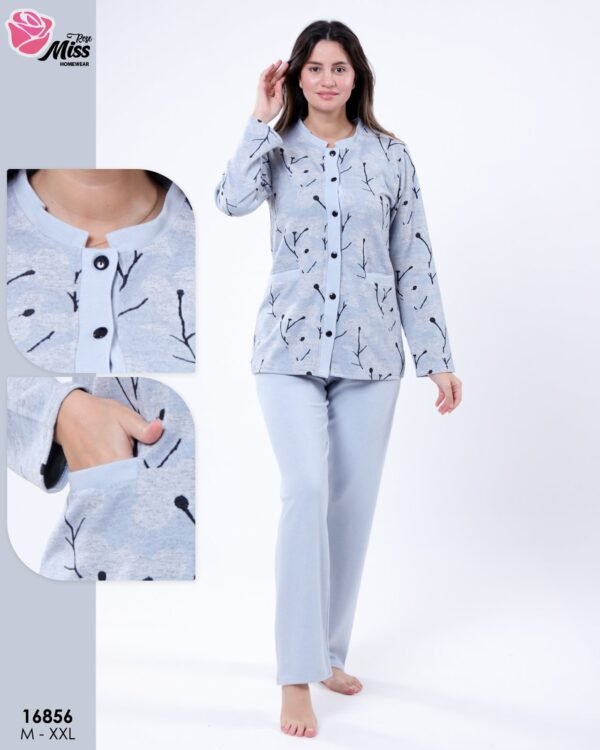 Rose Miss Pyjama boutonné imprimé – Réf 16856 – Bleu ciel