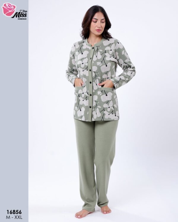 Rose Miss Pyjama boutonné imprimé – Réf 16856 – Vert sauge