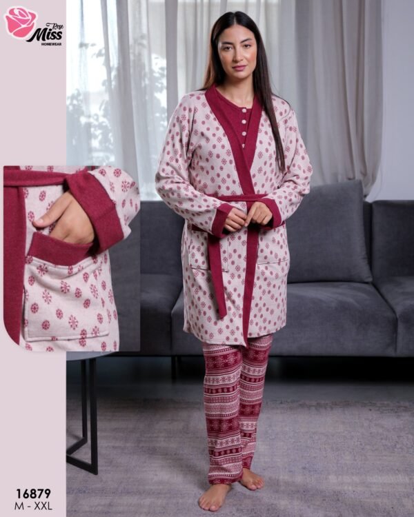 Rose Miss Ensemble pyjama Noël et peignoir 3 pièces – Réf 16879 – Bordeaux