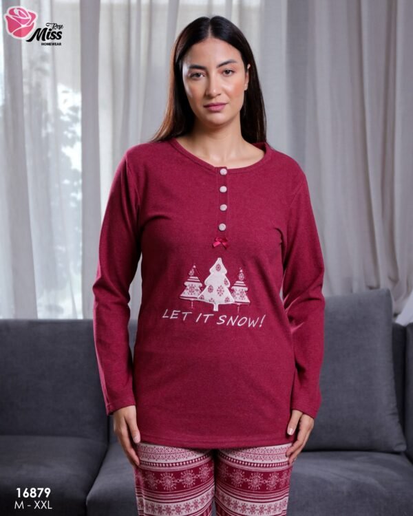Rose Miss Ensemble pyjama Noël et peignoir 3 pièces – Réf 16879 – Rouge bordeaux