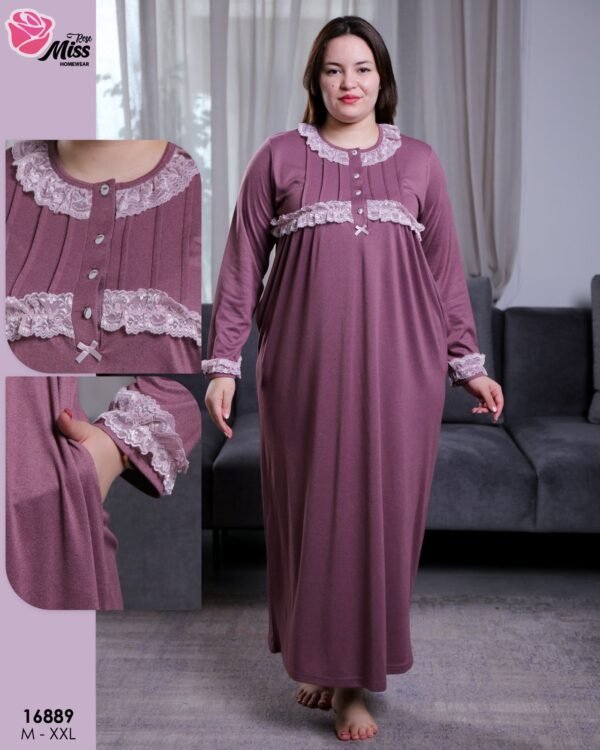 Rose Miss Chemise de nuit longue dentelle – Réf 16889 – Prune