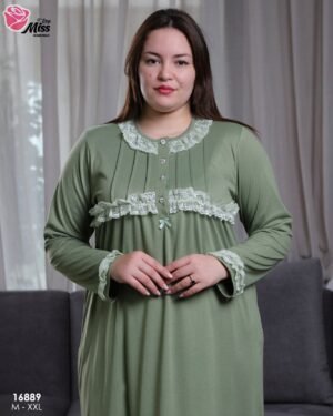 Rose Miss Chemise de nuit longue dentelle – Réf 16889 – Vert kaki