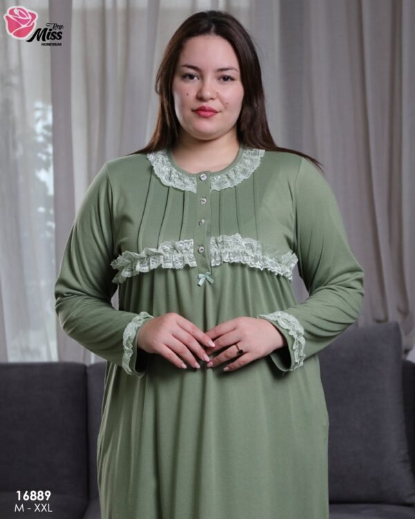 Rose Miss Chemise de nuit longue dentelle – Réf 16889 – Vert kaki