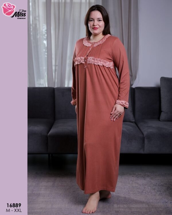 Rose Miss Chemise de nuit longue dentelle – Réf 16889 – Rouille
