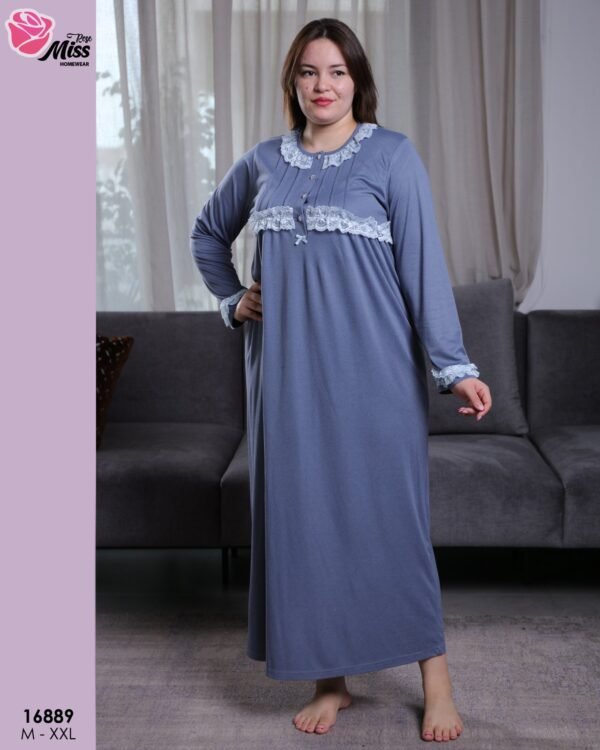 Rose Miss Chemise de nuit longue dentelle – Réf 16889 – Bleu jean