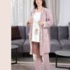 Rose Miss Ensemble pyjama ourson et peignoir 3 pièces – Réf 16912 – Vieux rose