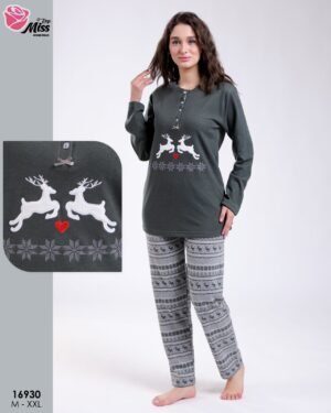 Rose Miss Pyjama imprimé rennes – Réf 16930 – Vert foncé