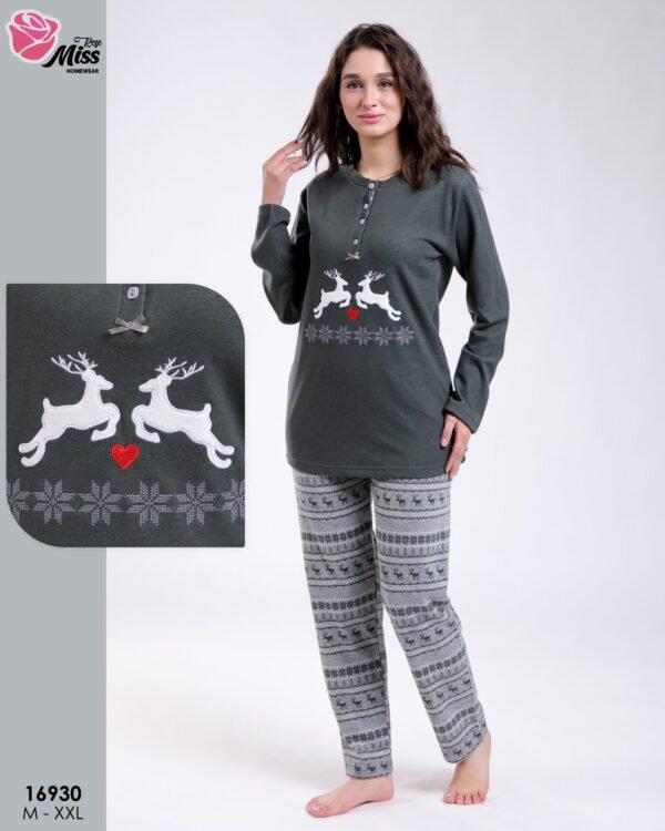 Rose Miss Pyjama imprimé rennes – Réf 16930 – Vert foncé