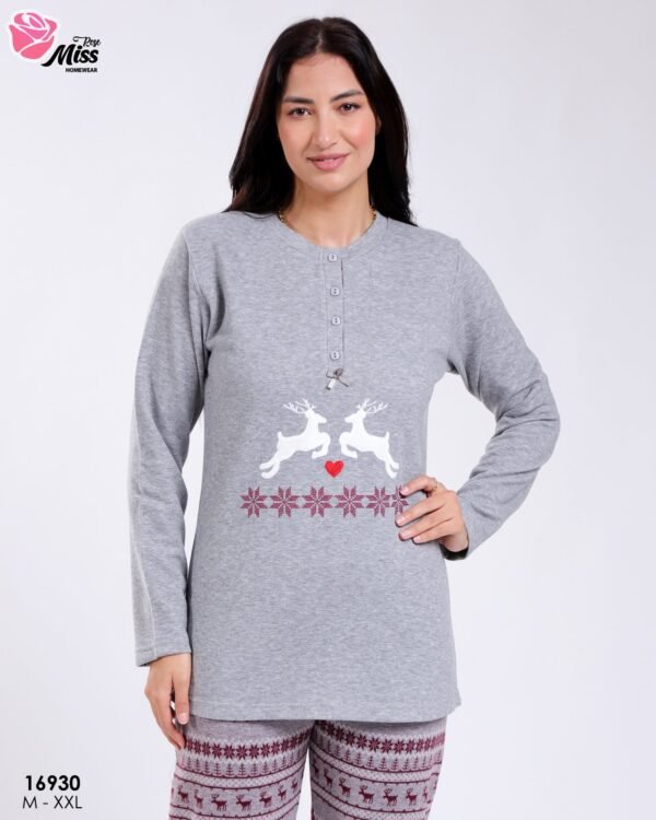 Rose Miss Pyjama imprimé rennes – Réf 16930 – Gris
