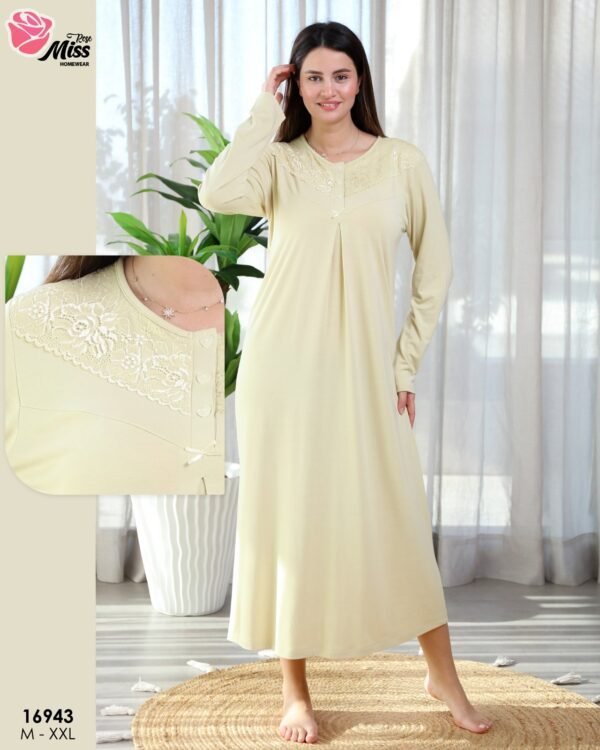 Rose Miss Ensemble robe de nuit et peignoir 2 pièces – Réf 16943 – Crème