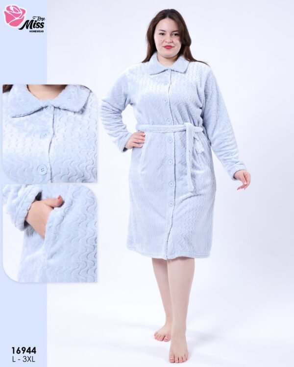 Rose Miss Robe de chambre polaire boutonnée – Réf 16944 – Bleu ciel