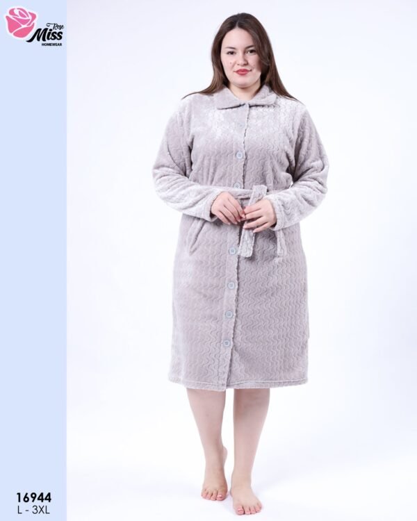 Rose Miss Robe de chambre polaire boutonnée – Réf 16944 – Taupe