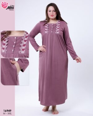 Rose Miss Chemise de nuit longue brodée – Réf 16949 – Mauve