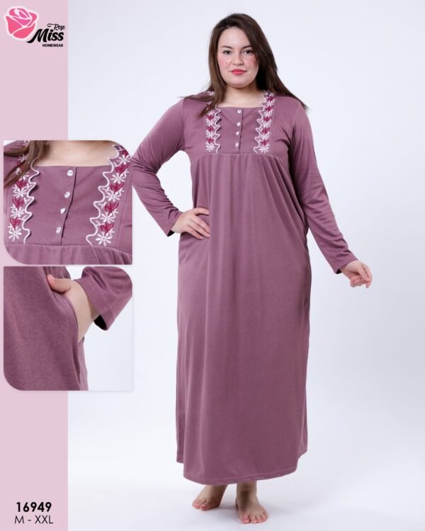Rose Miss Chemise de nuit longue brodée – Réf 16949 – Mauve