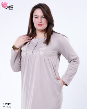 Rose Miss Chemise de nuit longue brodée – Réf 16949 – Taupe