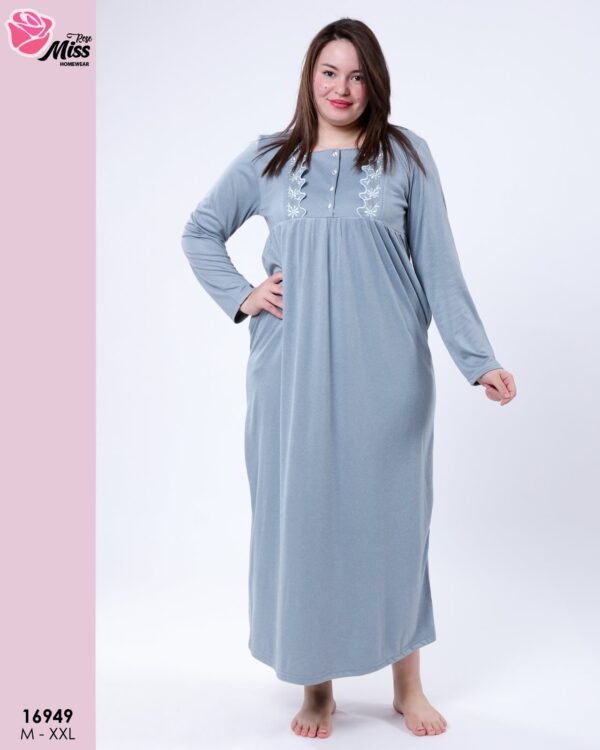 Rose Miss Chemise de nuit longue brodée – Réf 16949 – Bleu gris