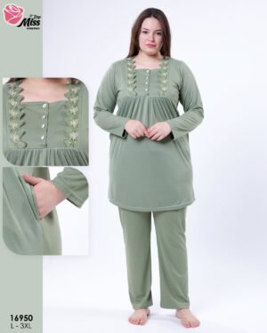 Rose Miss Pyjama tunique brodée – Réf 16950 – Vert sauge