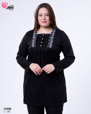 Rose Miss Pyjama tunique brodée – Réf 16950 – Noir