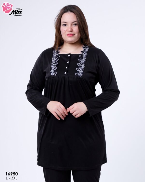 Rose Miss Pyjama tunique brodée – Réf 16950 – Noir