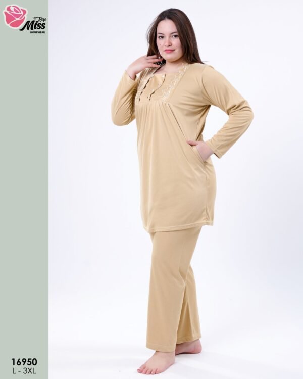 Rose Miss Pyjama tunique brodée – Réf 16950 – Beige