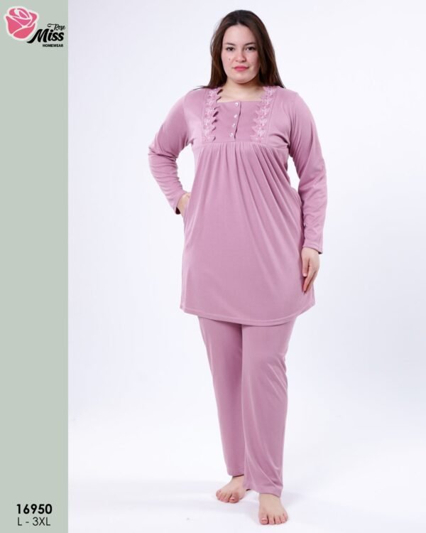 Rose Miss Pyjama tunique brodée – Réf 16950 – Vieux rose