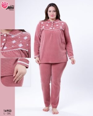 Rose Miss Pyjama velours brodé – Réf 16953 – Vieux rose