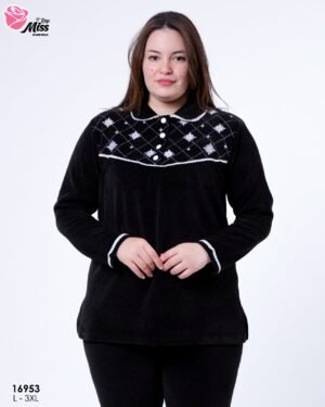 Rose Miss Pyjama velours brodé – Réf 16953 – Noir