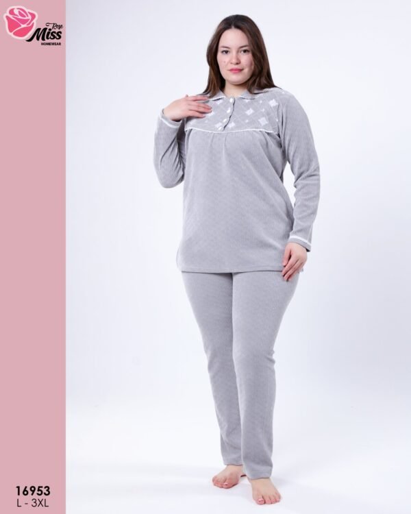 Rose Miss Pyjama velours brodé – Réf 16953 – Gris