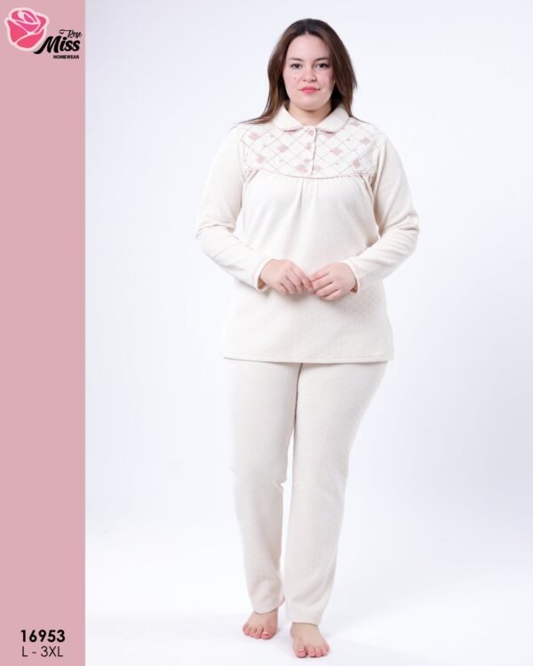 Rose Miss Pyjama velours brodé – Réf 16953 – Écru